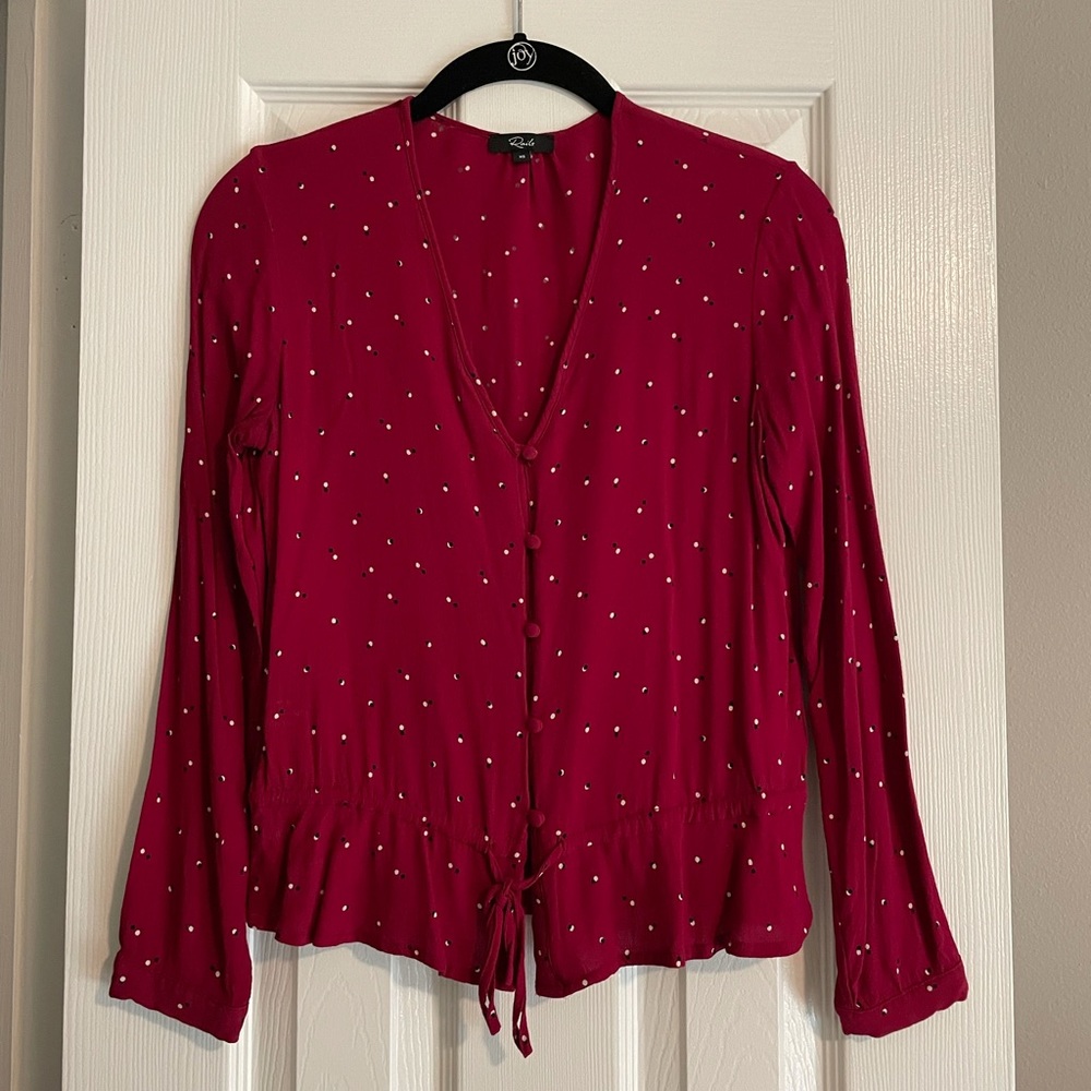 Rails "Beaux" Red Offset Dot Blouse, Xs - image 6